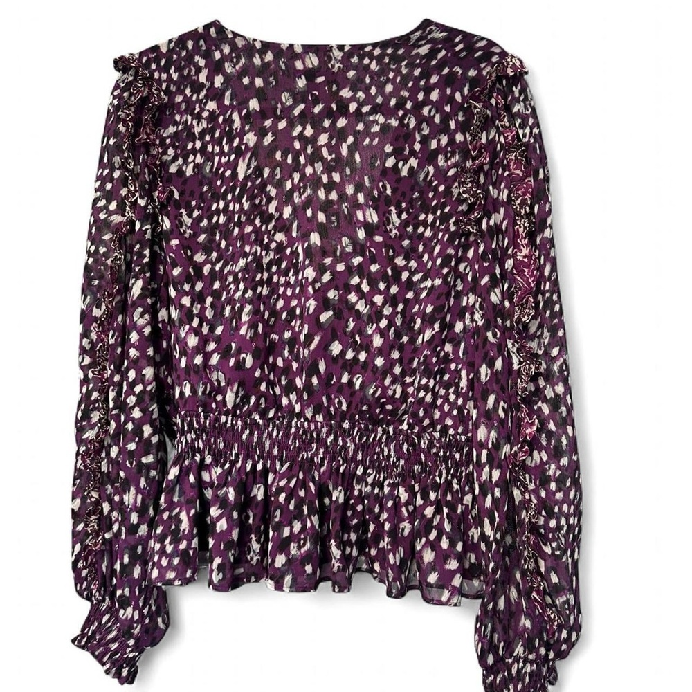 Express V-Neck Peplum Purple Blouse with Ruffles - Picture 5 of 8